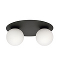 Plafonnier double Esbjerg noir avec 2 ampoules en verre opale blanc E14