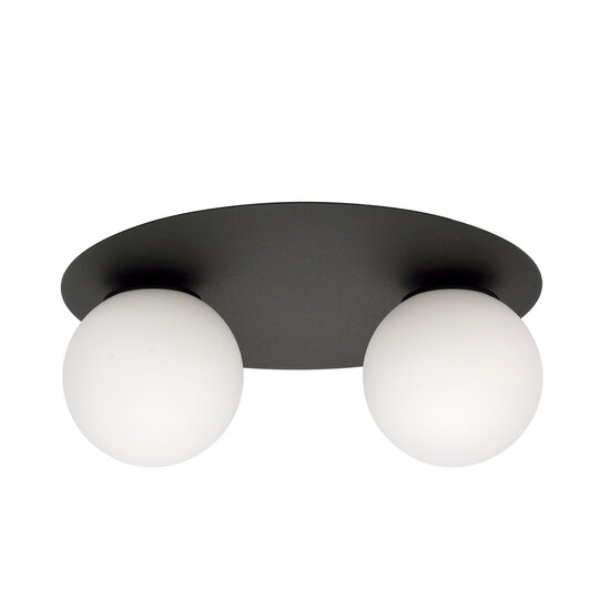 Plafonnier double Esbjerg noir avec 2 ampoules en verre opale blanc E14