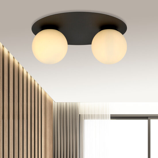 Emibig Emibig Lámpara de techo doble Esbjerg negra con 2 bombillas de vidrio opal blanco E14 - Iluminación perfecta para cualquier habitación