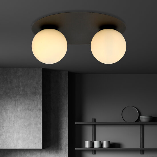 Emibig Emibig Lampe de plafond double Esbjerg noire avec 2 ampoules en verre opale blanc E14 - Éclairage parfait pour chaque pièce