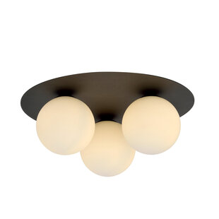 Esbjerg triple ceiling lamp black with 3 white opal glass bulbs E14