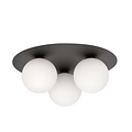 Plafonnier triple Esbjerg noir avec 3 ampoules en verre opale blanc E14