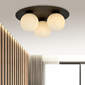 Plafonnier triple Esbjerg noir avec 3 ampoules en verre opale blanc E14