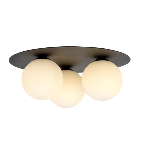 Esbjerg plafón triple negro con 3 bombillas de cristal opal blanco E14