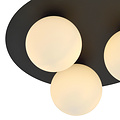 Plafonnier triple Esbjerg noir avec 3 ampoules en verre opale blanc E14