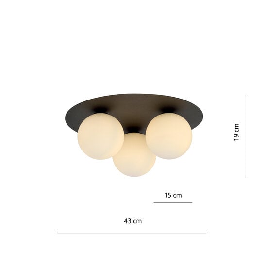 Emibig Emibig Esbjerg triple ceiling lamp black with 3 white opal glass bulbs E14 - Perfect lighting for any space