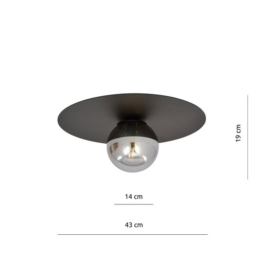 Esbjerg zwarte plafondlamp zwart met gerookt glas bol E14