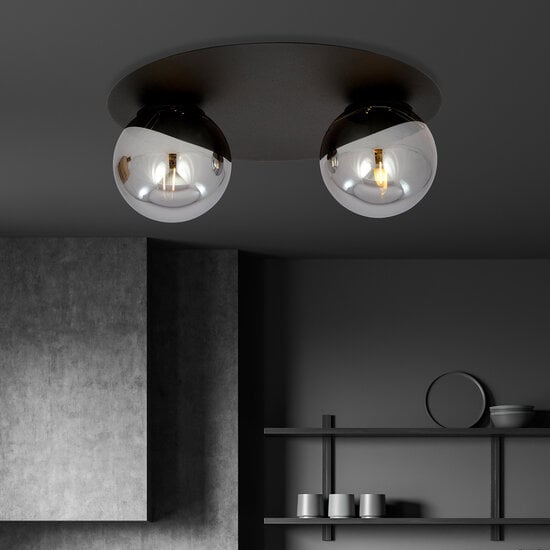 Emibig Emibig Esbjerg lámpara de techo doble negra con 2 bombillas ahumadas E14 - Ideal para una iluminación elegante