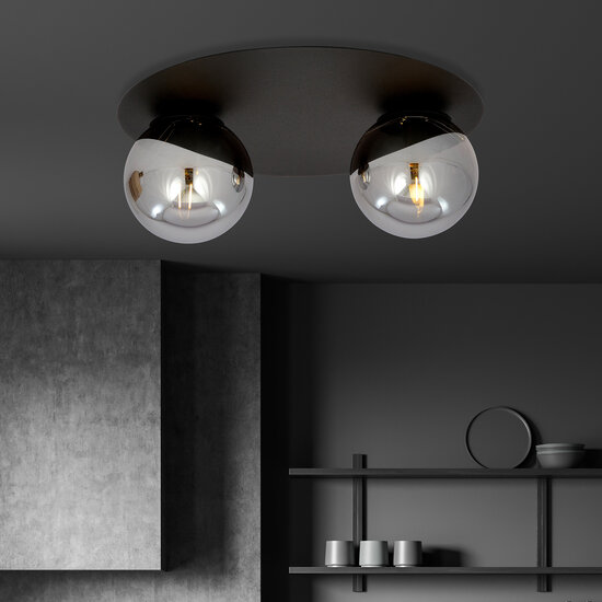 Esbjerg black double ceiling lamp with 2 fumed bulbs E14