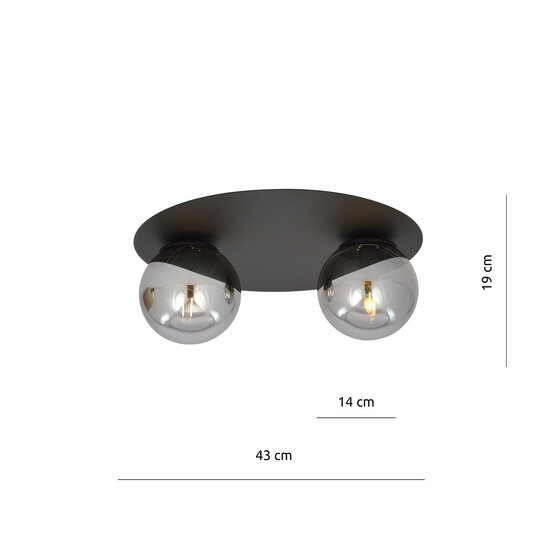 Esbjerg black double ceiling lamp with 2 fumed bulbs E14