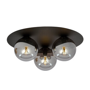 Esbjerg black triple ceiling lamp with 3 smoked bulbs E14