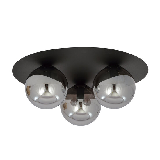 Esbjerg lámpara de techo triple negra con 3 bombillas ahumadas E14