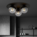 Plafonnier triple noir Esbjerg avec 3 ampoules fumées E14