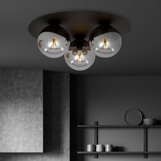Emibig Emibig Lámpara de techo triple negra Esbjerg con 3 bombillas ahumadas E14 - Iluminación elegante para cualquier interior