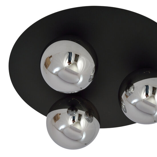 Emibig Emibig Esbjerg zwarte triple plafondlamp met 3 gerookte bollen E14 - Stijlvolle verlichting voor elk interieur