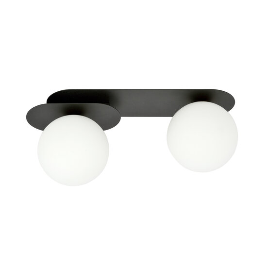 Randers double oval ceiling lamp black with 2 white glass bulbs E14