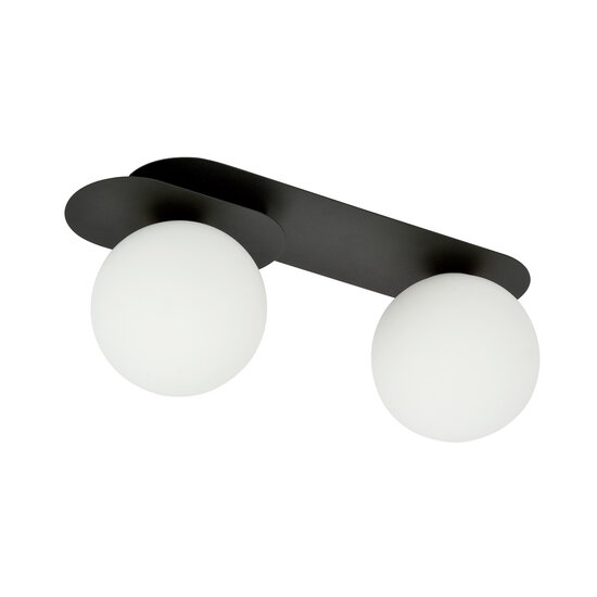 Randers double oval ceiling lamp black with 2 white glass bulbs E14