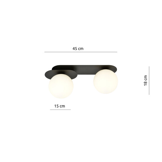 Randers double oval ceiling lamp black with 2 white glass bulbs E14