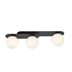 Plafón triple ovalado Randers negro con 3 bombillas cristal blanco E14
