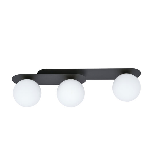 Randers triple oval ceiling lamp black with 3 white glass bulbs E14