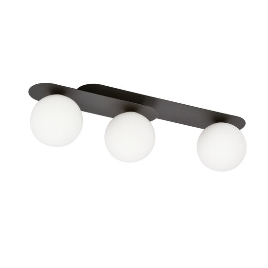 Randers triple oval ceiling lamp black with 3 white glass bulbs E14