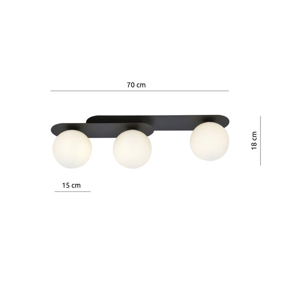 Randers triple oval ceiling lamp black with 3 white glass bulbs E14