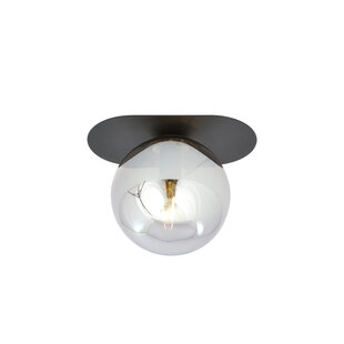 Randers zwarte ovale plafondlamp met gerookte glazen bol E14