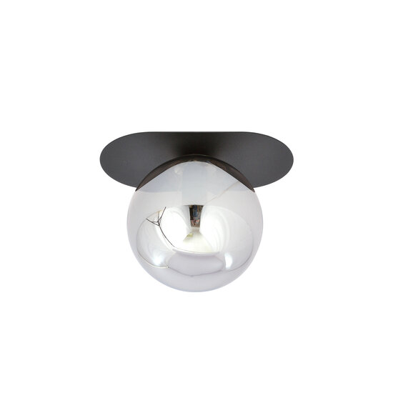Randers zwarte ovale plafondlamp met gerookte glazen bol E14