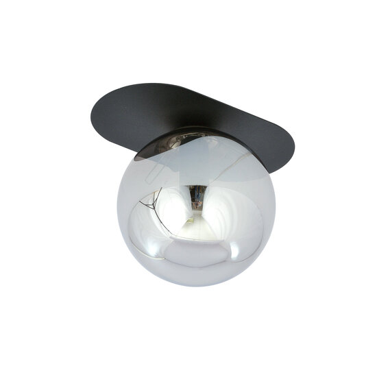 Randers zwarte ovale plafondlamp met gerookte glazen bol E14