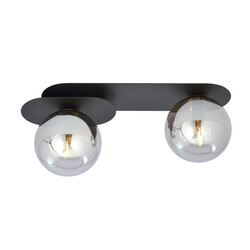 Emibig Randers zwarte dubbele ovalen plafondlamp met 2 gefumeerde glazen bollen E14