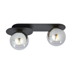 Randers black double oval ceiling lamp with 2 fumed glass bulbs E14