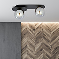 Randers black double oval ceiling lamp with 2 fumed glass bulbs E14