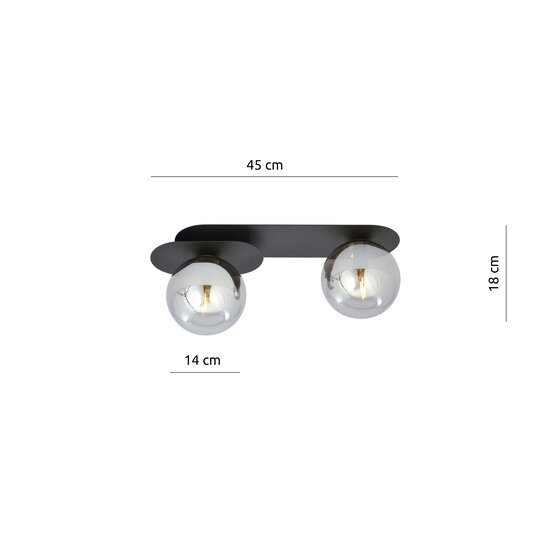 Randers black double oval ceiling lamp with 2 fumed glass bulbs E14
