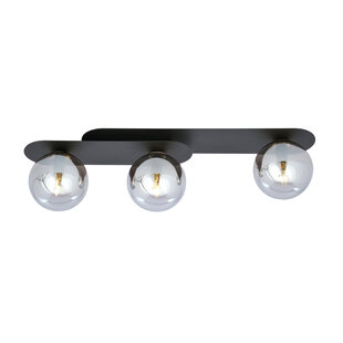 Randers black triple oval ceiling lamp with 3 smoked glass bulbs E14