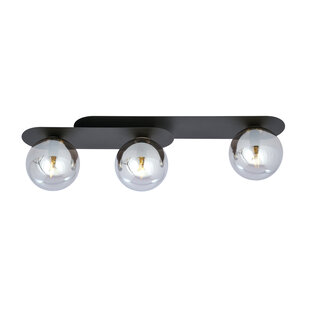 Randers zwarte triple ovalen plafondlamp met 3 gerookte glazen bollen E14