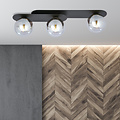 Randers black triple oval ceiling lamp with 3 smoked glass bulbs E14