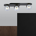 Randers black triple oval ceiling lamp with 3 smoked glass bulbs E14