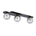 Randers black triple oval ceiling lamp with 3 smoked glass bulbs E14
