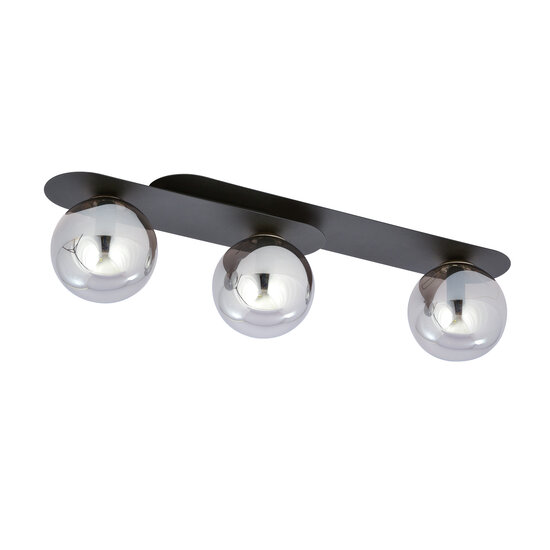 Randers black triple oval ceiling lamp with 3 smoked glass bulbs E14