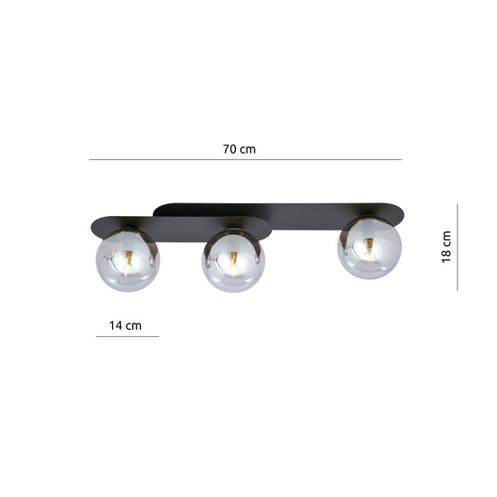 Emibig Emibig Randers black triple oval ceiling lamp with 3 smoked glass bulbs E14 - Create a cozy ambiance in your space