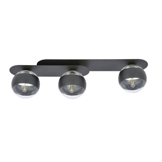 Emibig Emibig Randers elegante lámpara de techo ovalada negra triple con 3 bombillas de vidrio rayadas E14 - Ideal para una iluminación moderna