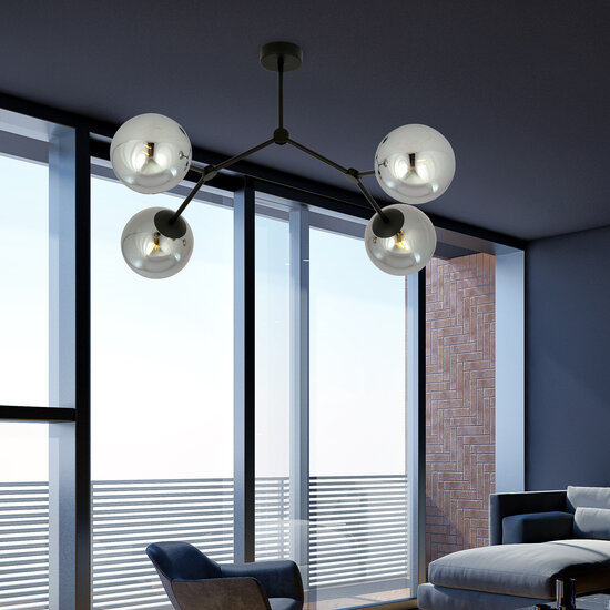 Lampe à suspension Viborg à 4 branches et ampoules fumées E14