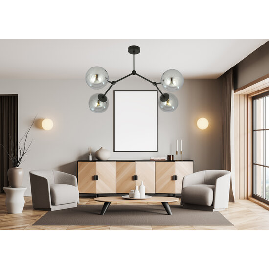 Viborg hanging lamp with 4 branches and fumed bulbs E14