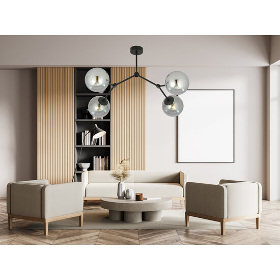 Lampe à suspension Viborg à 4 branches et ampoules fumées E14