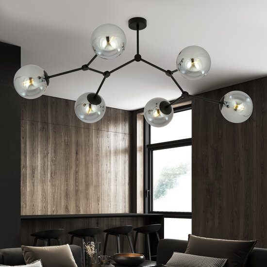 Lampe suspendue Viborg en forme de branche avec 6 ampoules fumées E14