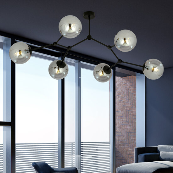 Lampe suspendue Viborg en forme de branche avec 6 ampoules fumées E14