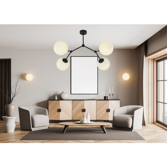 Viborg preciosa lámpara colgante de 4 brazos y bolas de cristal blanco E14