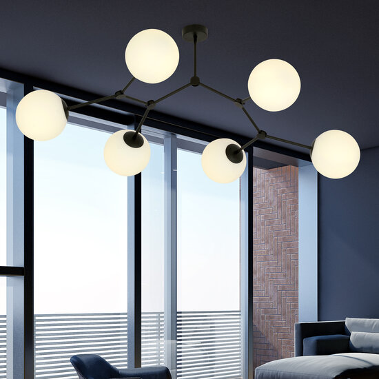 Viborg mooie takvormige hanglamp met 6 witte opaal bollen E14