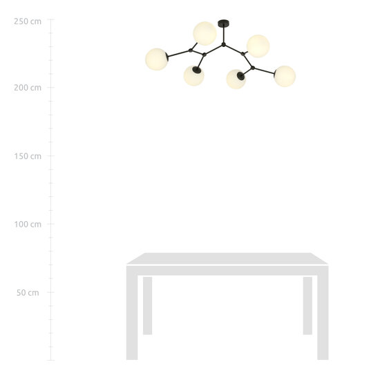 Viborg mooie takvormige hanglamp met 6 witte opaal bollen E14