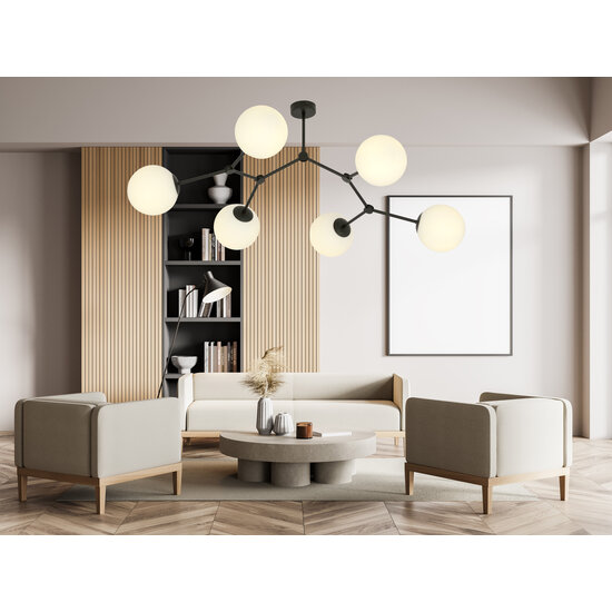 Viborg mooie takvormige hanglamp met 6 witte opaal bollen E14